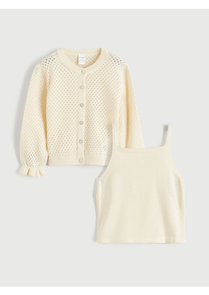 Yeni Sezon Kız Çocuk Ajurlu Triko Atlet ve Hırka