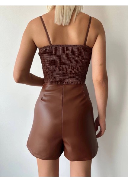 Sptrns Çift Fermuarlı Deri Şort Kahve H24394 (Beden: M) fırsatları