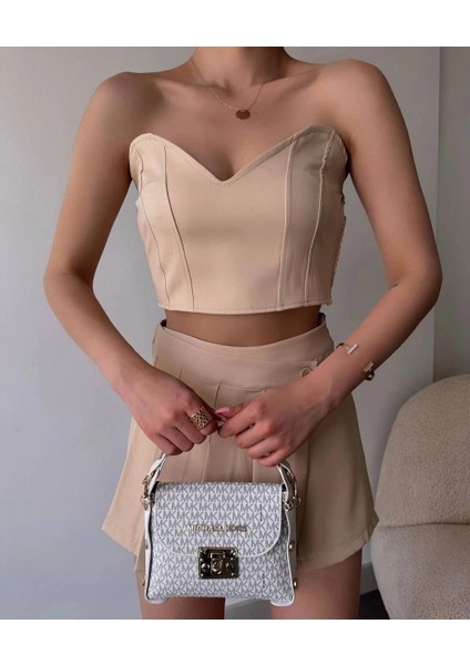 Yzlal Arkadan Büzgülü Esnek Büstiyer Bej (Beden: L)