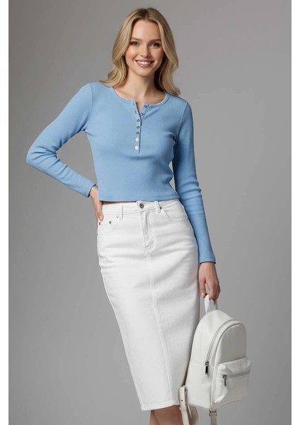 Sptrns Çıtçıt Detaylı Bluz Mavi T4343 (Beden: Xl)