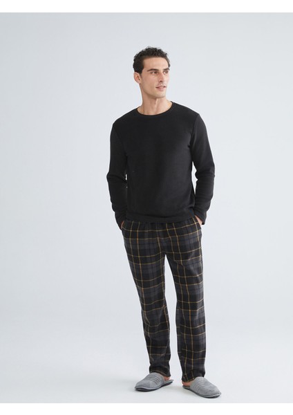 Yeni Sezon Standart Kalıp Ekose Polar Erkek Pijama Takımı