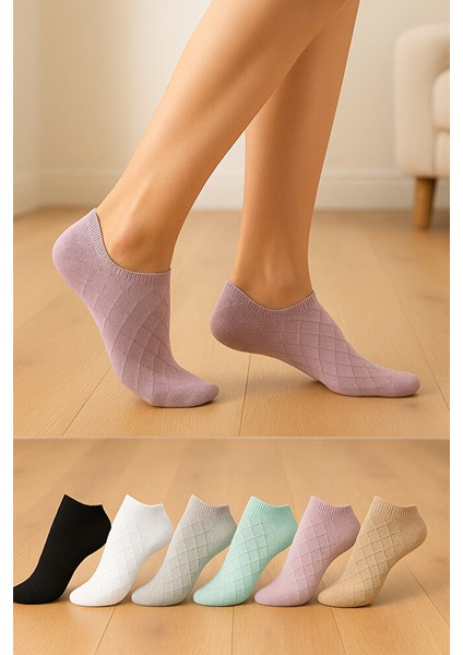 6 Çift Kadın Desenli Patik Çorap - Renkli ve Konforlu Günlük Kullanım