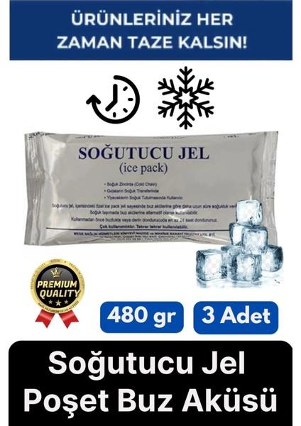 Premium Dayanıklı Güvenli Malzeme Yolculuk Seyahat Yiyecek Soğutucu Jel Poşet Buz Aküsü 480GR 3 Adet