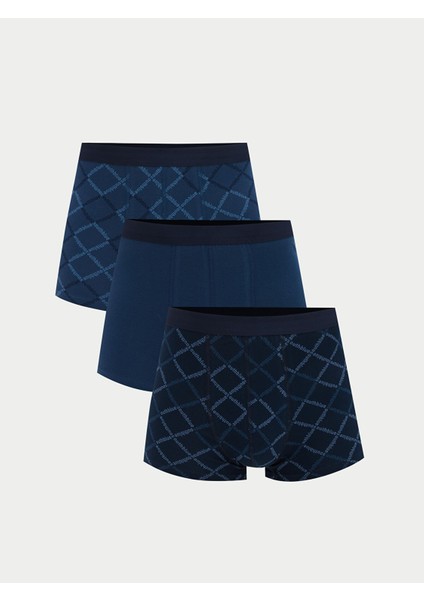 Yeni Sezon Standart Kalıp Desenli Erkek Boxer 3'lü