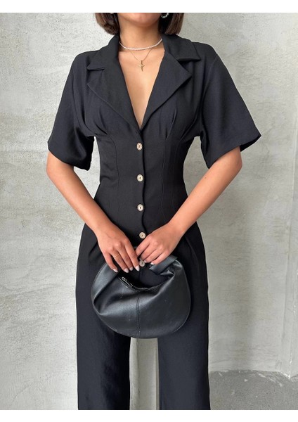 Yzlal Uzun Keten Tulum S255059 Siyah (Beden: M) fiyatları