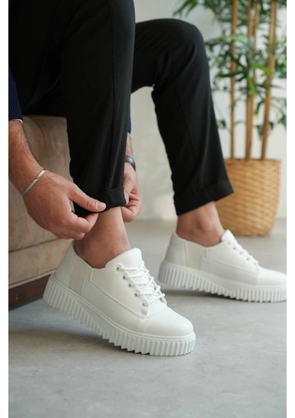 Sptrns KB-X516 Kuback Beyaz Cilt Günlük Erkek Ayakkabı Bej (Numara: 43)