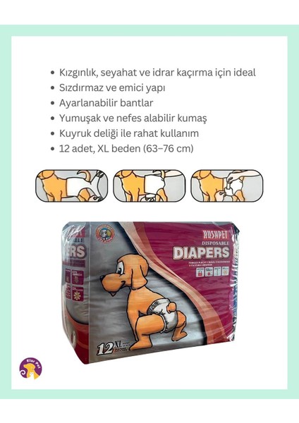 Diapers Ultra Emici Köpek Külot Çiş Pedi XL Beden 12'li modelleri