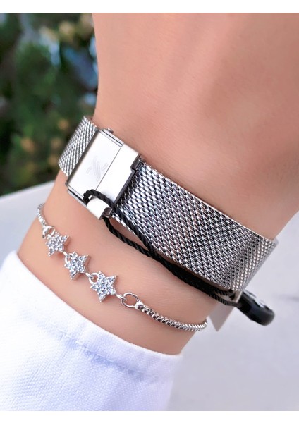 Orijinal Çelik Hasır Kordon Kadın Kol Saati 3 Atm Su Geçirmezlik Gümüş Renk Bileklik Hediyeli DK951C2 fırsatları