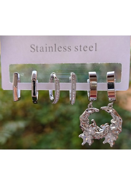 Çelik Ay Dede Şekilli Çoklu Küpe Seti fiyatları