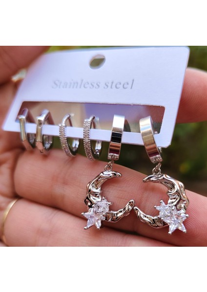 Çelik Ay Dede Şekilli Çoklu Küpe Seti fırsatları