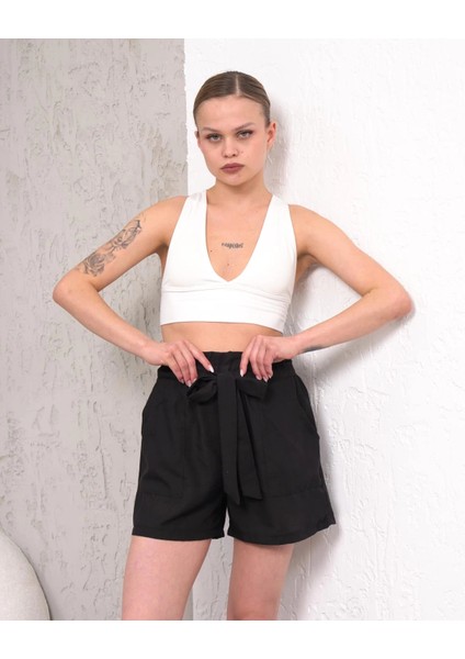 Yzlal Kuşaklı Keten Şort Siyah S255265 (Beden: S) modelleri