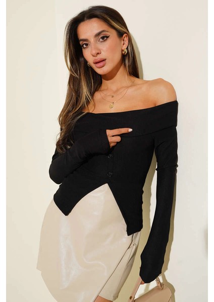 Sptrns Madonna Yaka Düğmeli Bluz Siyah T4329 (Beden: L) modelleri