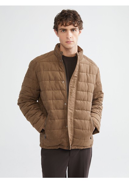 Yeni Sezon Slim Fit Dik Yaka Süet Erkek Mont