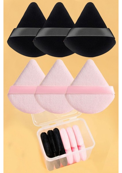 6'lı Saklama Kutulu Pudra Fondöten Bb Krem Yıkanabilir Siyah-Pembe Uygulama Aparatı Puff Sünger