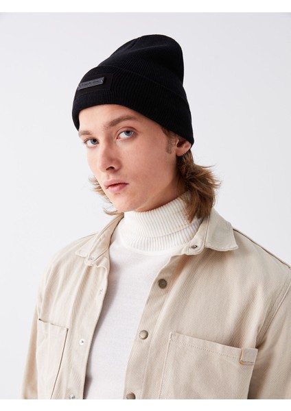 Yeni Sezon Etiket Baskılı Erkek Triko Bere