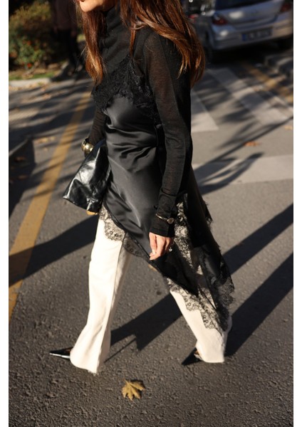 Asimetrik Kesim Dantelli Saten Bluz fiyatları