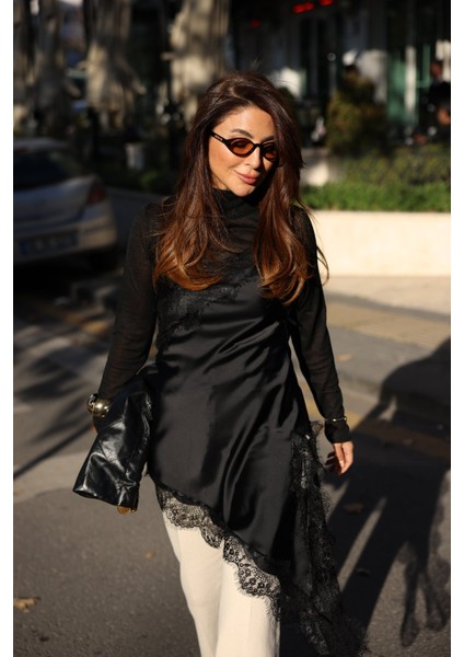 Asimetrik Kesim Dantelli Saten Bluz modelleri