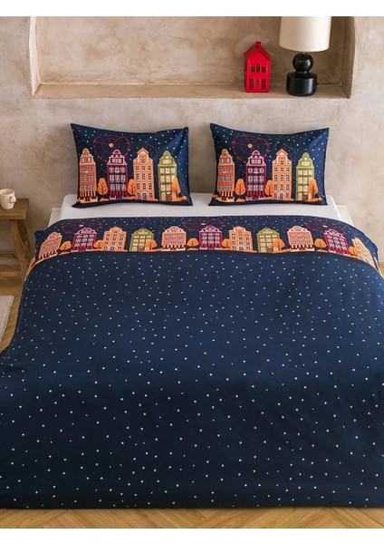 Home Lacivert Yılbaşı Temalı Pamuklu Welsoft Kumaş Çift Kişilik Nevresim Seti 200X220 cm