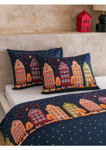 Home Lacivert Yılbaşı Temalı Pamuklu Welsoft Kumaş Çift Kişilik Nevresim Seti 200X220 cm fiyatları