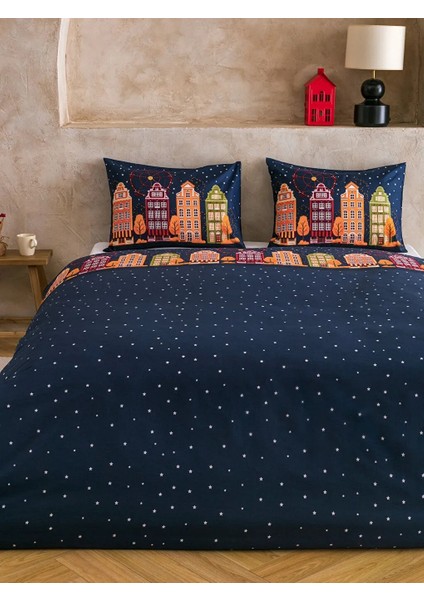 Home Lacivert Yılbaşı Temalı Pamuklu Welsoft Kumaş Çift Kişilik Nevresim Seti 200X220 cm modelleri
