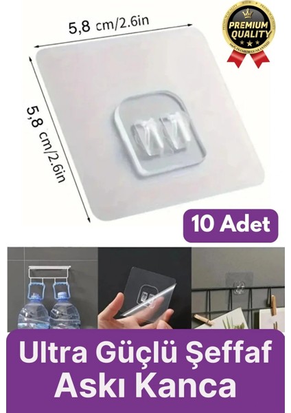 10 Adet Süper Güçlü Iz Bırakmaz Suya Dayanıklı Şeffaf Banyo Mutfak Ayna Tablo Raf Tutucu Askı Kanca