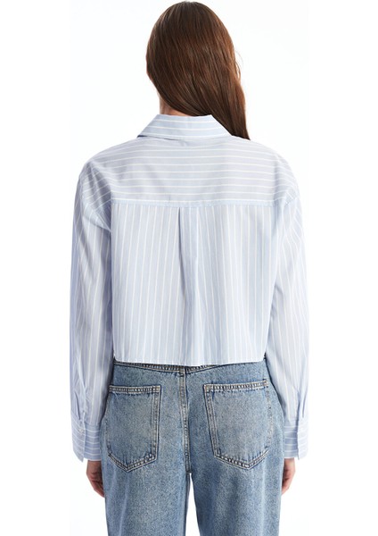 Yeni Sezon Çizgili Crop Poplin Kadın Gömlek fırsatları