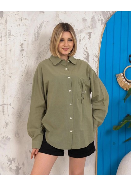 Yzlal Relax Fit Keten Gömlek Haki S255349 (Beden: S)