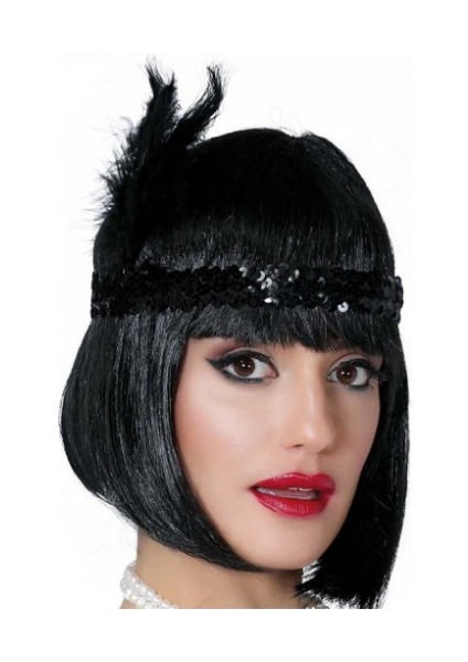 Siyah Renk Tüylü Çarliston Saç Bandı Kafa Bandı (5358)