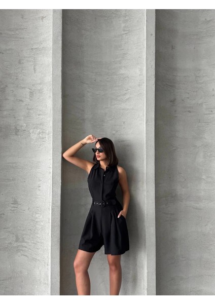 Yzlal Yakalı Şort Tulum Siyah (Beden: M) fırsatları