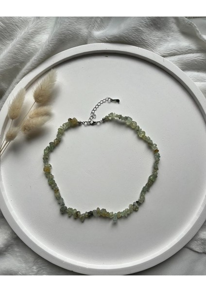 Prehnit Taşı Kolye El Yapımı Çelik Aparatlı