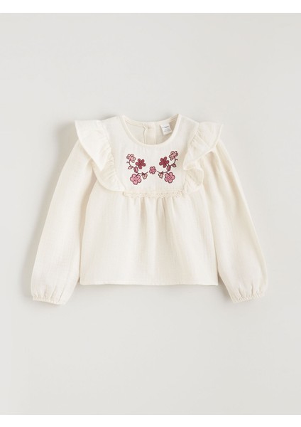 Yeni Sezon Bebe Yaka Çiçekli Müslin Kız Çocuk Bluz