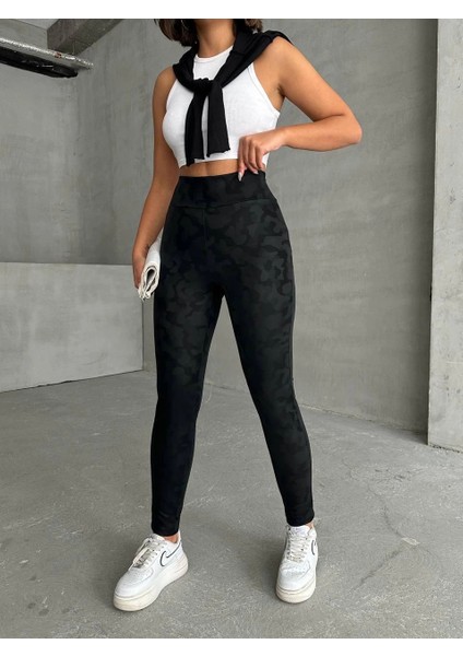 Sptrns Gizli Yan Fermuarlı Bulut Desenli Tayt Siyah H248638 (Beden: M)