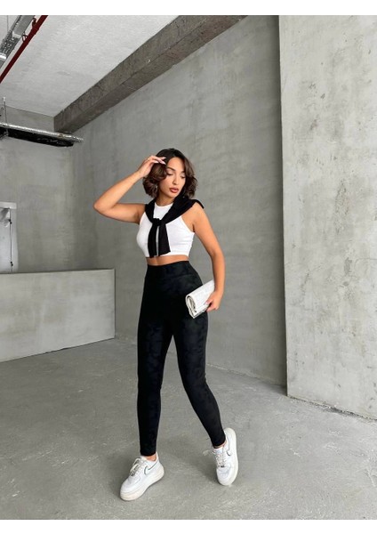 Sptrns Gizli Yan Fermuarlı Bulut Desenli Tayt Siyah H248638 (Beden: M) fırsatları