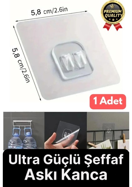 1 Adet Ultra Güçlü Şeffaf Suya Dayanıklı Iz Bırakmaz Mutfak Banyo Raf Tablo Ayna Tutucu Askı Kanca