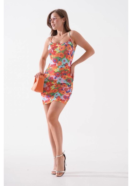 Yzlal Kadın Ince Askılı Desenli Elbise S8105 Turuncu (Beden: M) modelleri