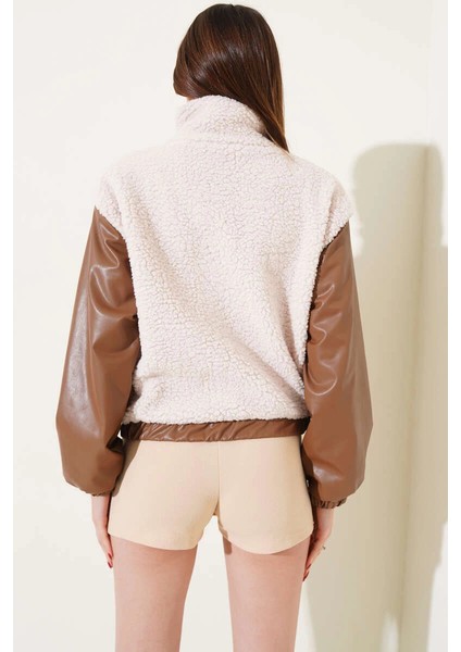 Yzlal Deri Garnili Cepli Peluş Mont Taba T1253 (Beden: M) fiyatları