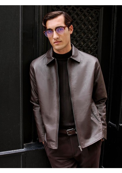 Yeni Sezon Gömlek Yaka Suni Deri Erkek Mont