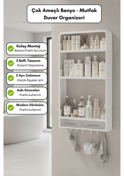 Yapışkanlı Banyo Mutfak Duvar Organizer, Havluluk, Şampuanlık, Kozmetik Organizer, Mutfak Rafı modelleri