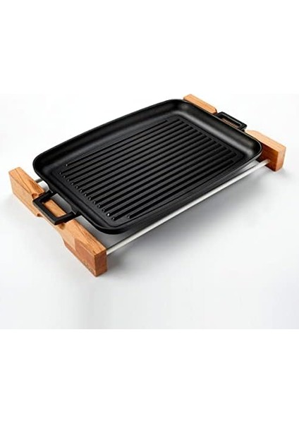Döküm Grill Tepsi, Yüzeyli, Metal Kulplu, Ahşap, 31X42CM fiyatları