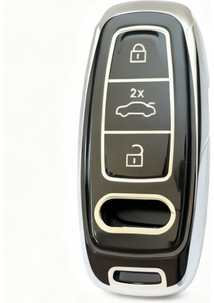 Lüx Audi A3 2021-2022 A6L A7 A8 Q8 E Tron C8 D5 Nano Anahtar Kılıfı Siyah Gümüş Renk