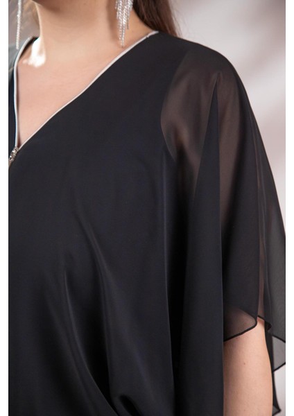 Kadın 3330365 Fermuarlı Şifon Bluz Siyah