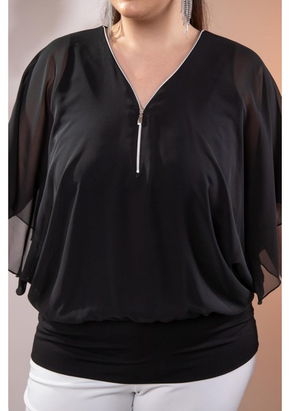 Kadın 3330365 Fermuarlı Şifon Bluz Siyah modelleri