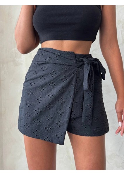 Yzlal Brodeli Şort Etek S255075 Siyah (Beden: Xl)