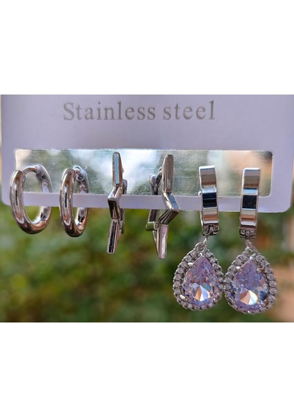 Damla Taşlı, Yıldız Detaylı Çelik Çoklu Küpe Seti modelleri