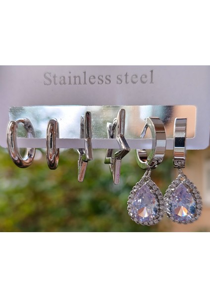 Damla Taşlı, Yıldız Detaylı Çelik Çoklu Küpe Seti fırsatları