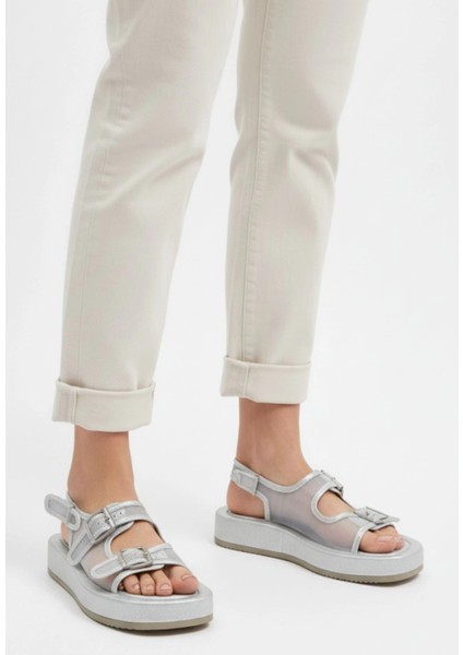 Sptrns Sinna Gümüş Cilt Tül Detaylı Sandalet (Numara: 38)