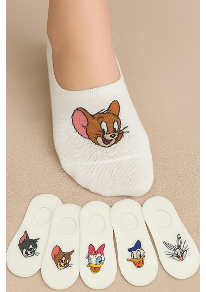 5'li Kadın Desenli Pamuklu Görünmez Spor Ayakkabı Çorabı