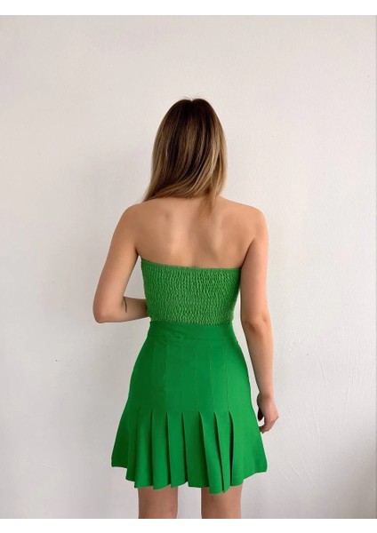 Yzlal Pileli Düğmeli Etek Açık Yeşil S24811 (Beden: L) fiyatları