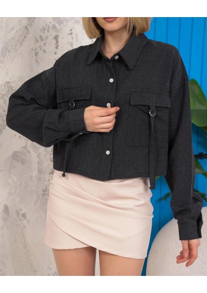 Yzlal Kemer Cepli Keten Crop Gömlek Siyah S255350 (Beden: S) modelleri