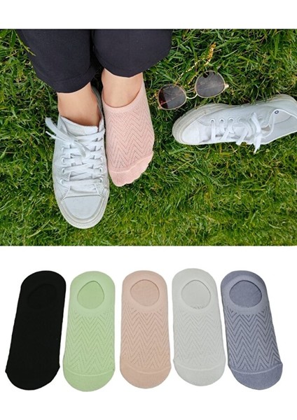 5'li Kendinden Desenli Ultra Esnek Spor Ayakkabı Babet Sneakers Çorap Seti 5 Çift